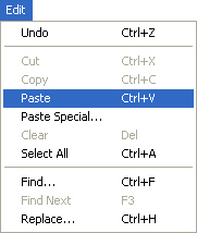 Example of Paste option (Ctrl + V)